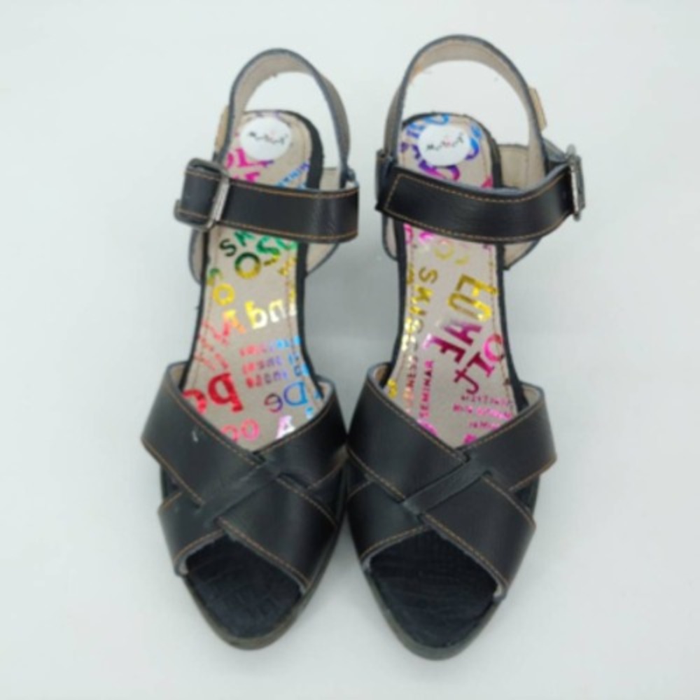 Maia‎ Shoes Womens Ankle Strap Sandals Black Block Heels Peep Toe Buckle 38